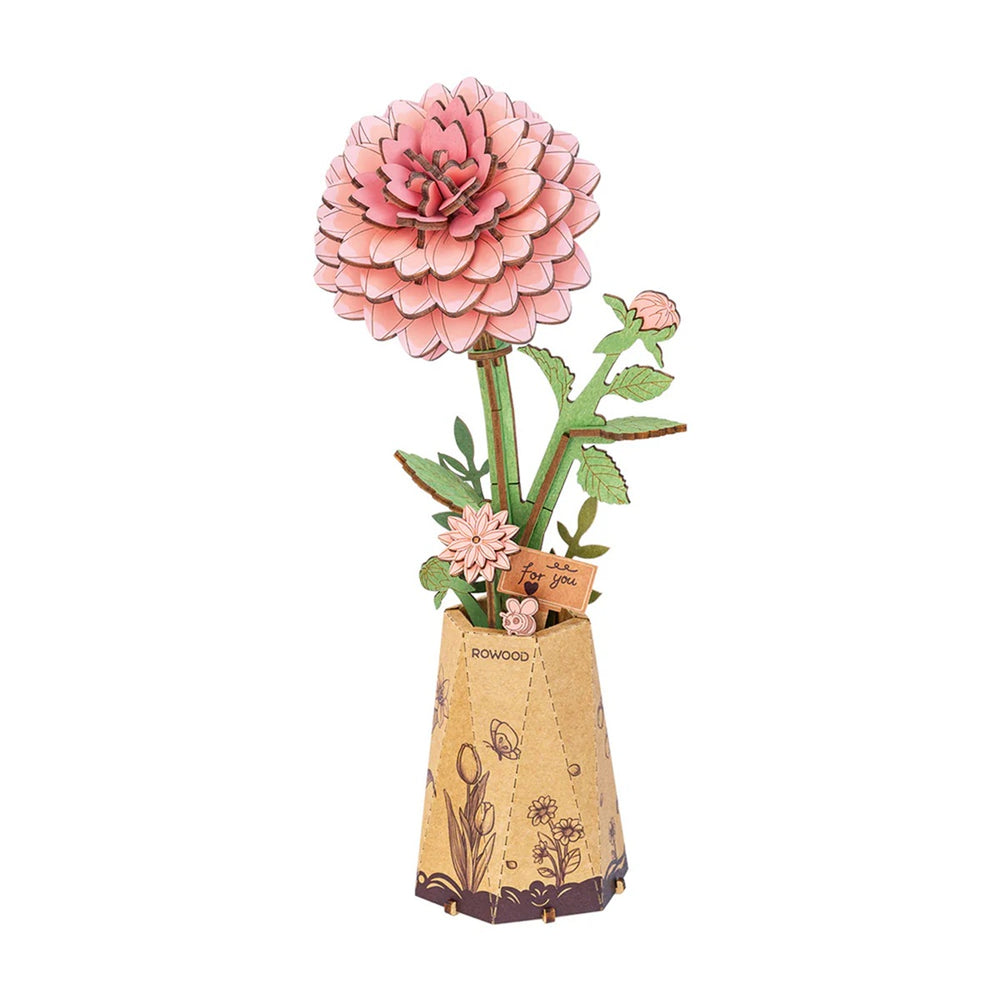 Robotime Pink Dahlia DIY Wooden Flower 3D Puzzle — DIY Home Decor