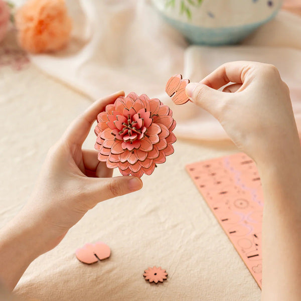 Robotime Pink Dahlia DIY Wooden Flower 3D Puzzle — DIY Home Decor