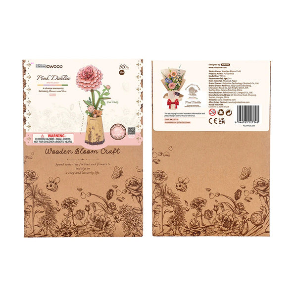 Robotime Pink Dahlia DIY Wooden Flower 3D Puzzle — DIY Home Decor