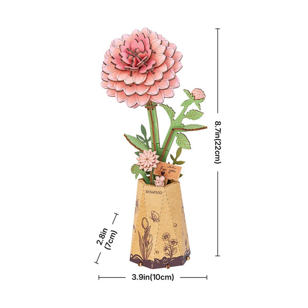 Robotime Pink Dahlia DIY Wooden Flower 3D Puzzle — DIY Home Decor