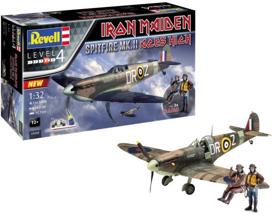 Black Forest® Hobby Supply Co Revell 5688 1/32 Spitfire Mk II Aces High Iron Maiden Fighter & 2 Pilot Figures w/paint & glue