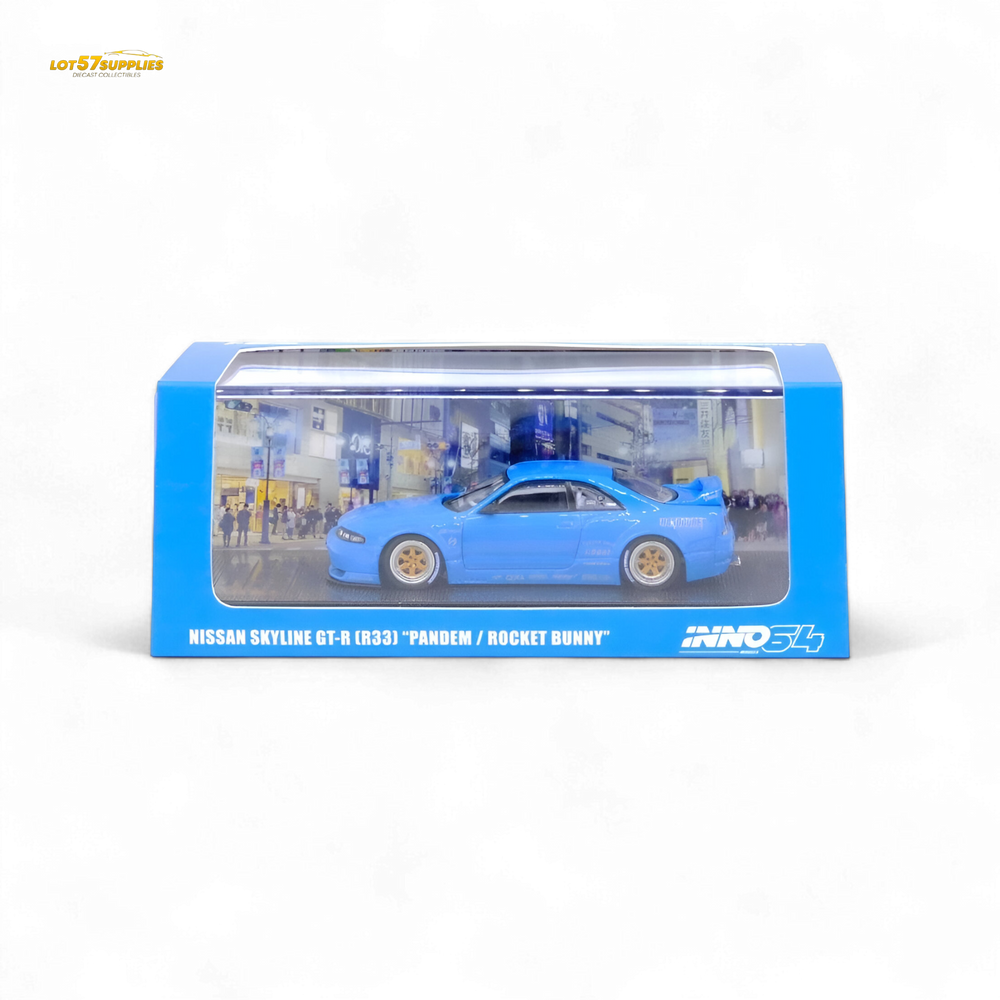 Inno64 Nissan Skyline GT-R R33 Pandem Rocket Bunny Widebody in Blue 1:64