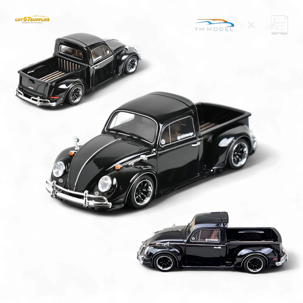 YM Model Volkswagen Beetle Pickup Truck FUSCUP Black 1:64