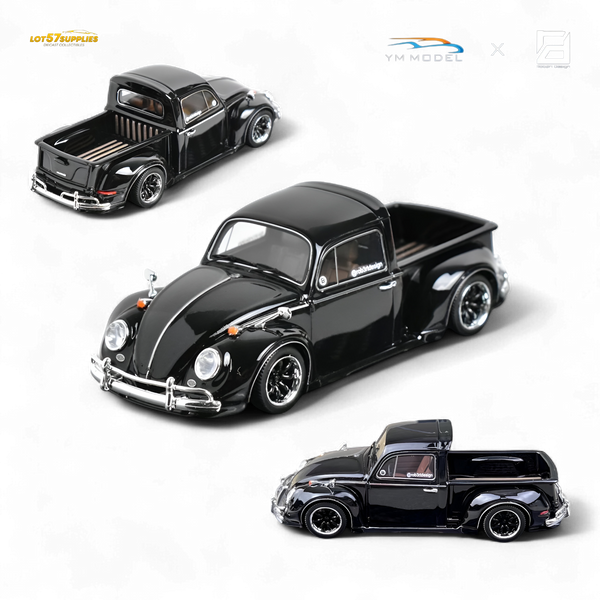 YM Model Volkswagen Beetle Pickup Truck FUSCUP Black 1:64