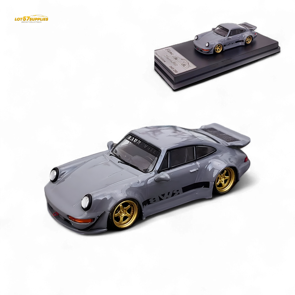 Flame Porsche 964 RWB Whale Tale in Cement Gray 1:64