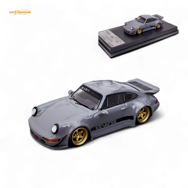 Flame Porsche 964 RWB Whale Tale in Cement Gray 1:64