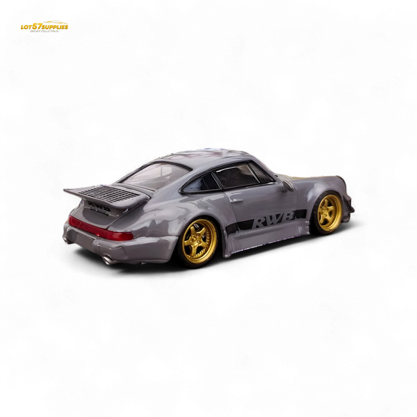 Flame Porsche 964 RWB Whale Tale in Cement Gray 1:64