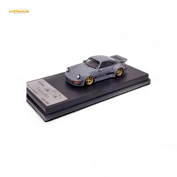 Flame Porsche 964 RWB Whale Tale in Cement Gray 1:64