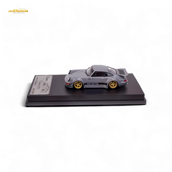 Flame Porsche 964 RWB Whale Tale in Cement Gray 1:64