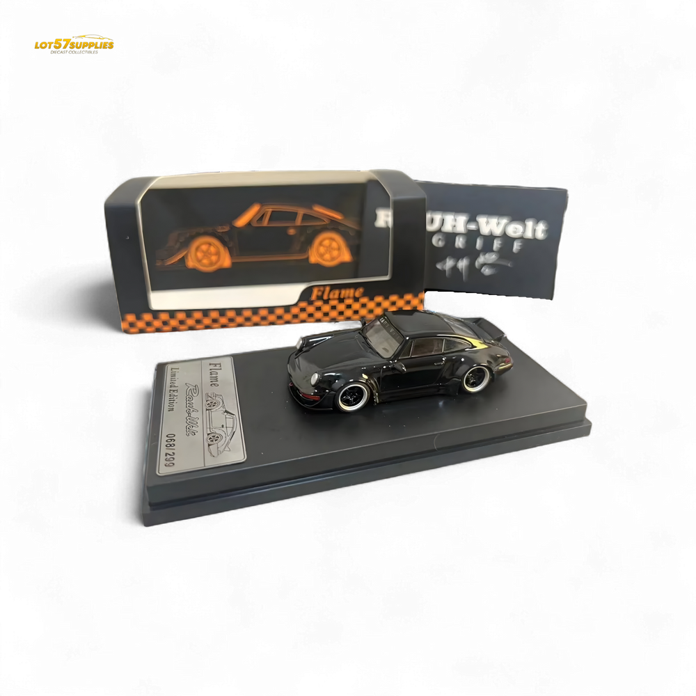 Flame Porsche 964 RWB Ducktail in Gloss Black 1:64