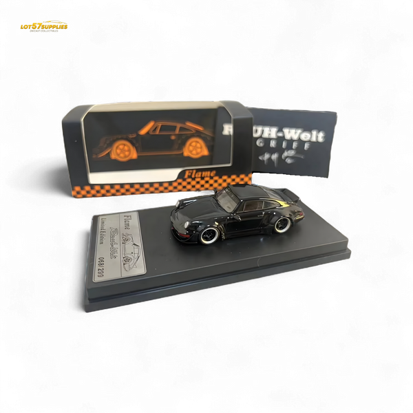 Flame Porsche 964 RWB Ducktail in Gloss Black 1:64