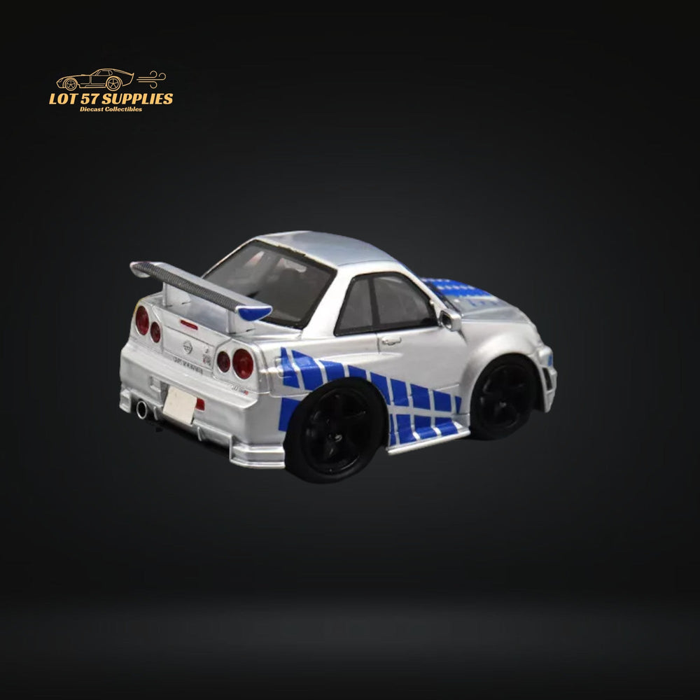 YM Model Skyline R34 Silver Blue F&F Livery 1:64