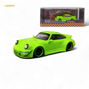 Flame Porsche 964 RWB Ducktail in Fluorescent Green 1:64