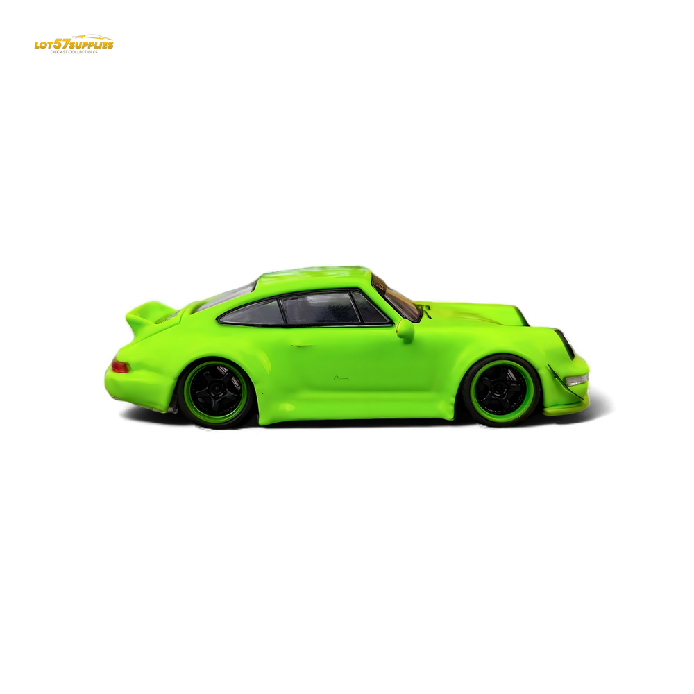 Flame Porsche 964 RWB Ducktail in Fluorescent Green 1:64