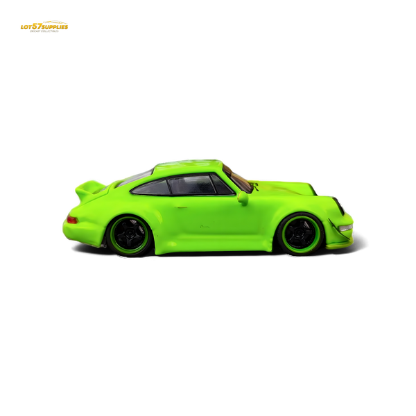 Flame Porsche 964 RWB Ducktail in Fluorescent Green 1:64
