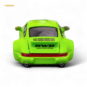 Flame Porsche 964 RWB Ducktail in Fluorescent Green 1:64