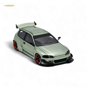 Model car with a large spoiler on a white background
