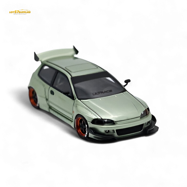 Model car with a large spoiler on a white background