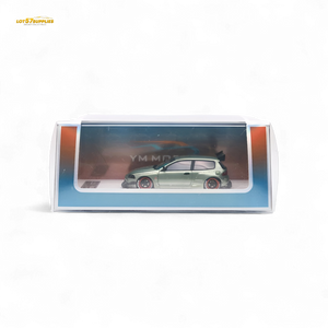 Model car in a transparent display case on a white background