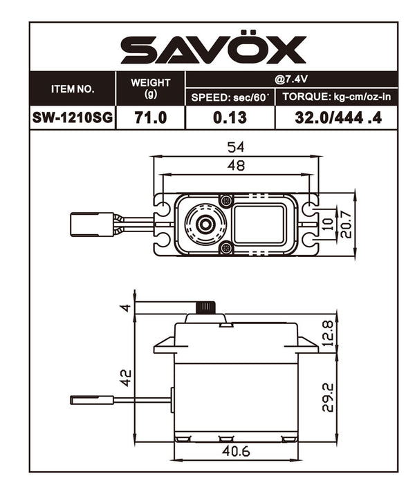Savox - Waterproof Coreless Digital Servo 0.13sec / 444.4 @ 7.4V