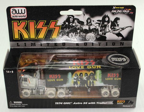 Autoworld iWheels KISS Love Gun Racing Rigs GMC TRUCK/Trailer White Aw Xtraction
