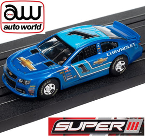 Auto World Super III 2015 Chevy SS Stock Blue Nascar HO Scale Slot Car SC383