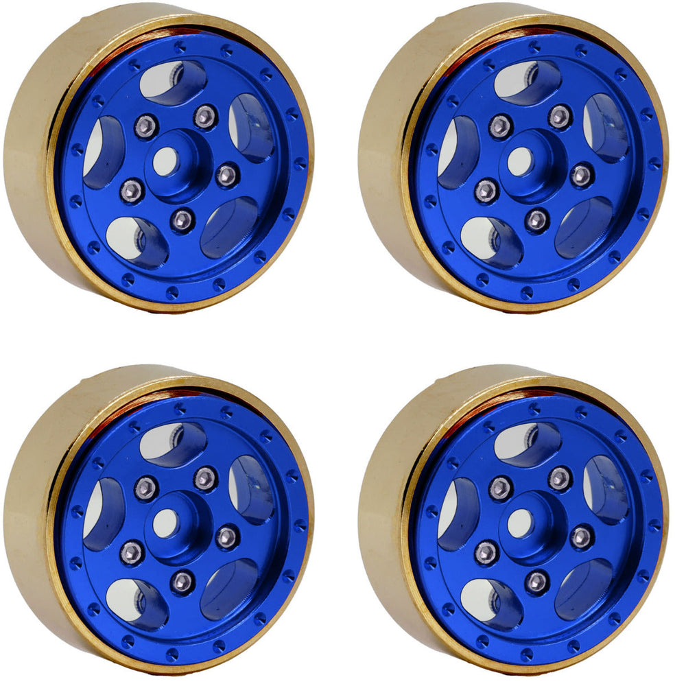 Powerhobby Z3 1.0" Aluminum Brass Ring Beadlock Crawler Wheels 1/24 SCX24 Blue