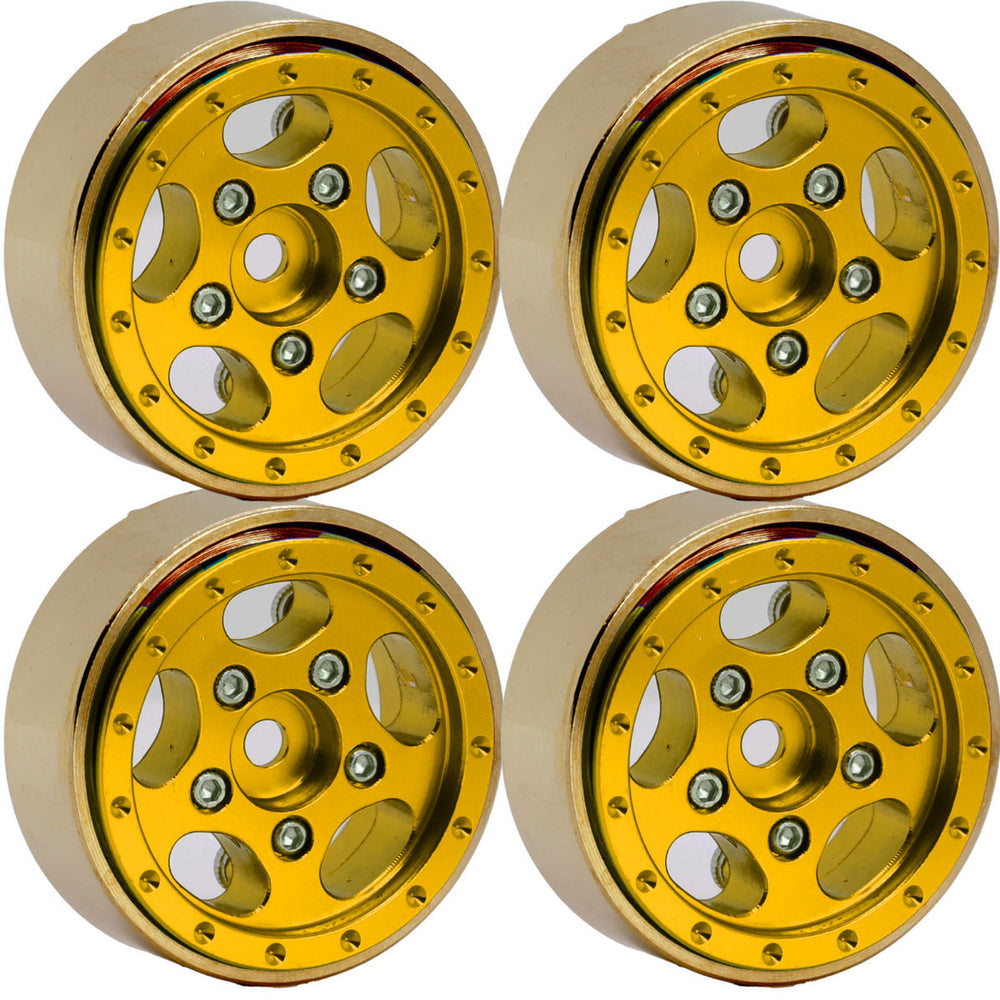 Powerhobby Z3 1.0" Aluminum Brass Ring Beadlock Crawler Wheels SCX24 Gold 1/24