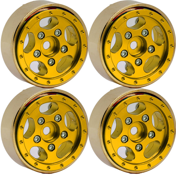 Powerhobby Z3 1.0" Aluminum Brass Ring Beadlock Crawler Wheels SCX24 Gold 1/24