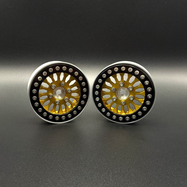 Reef's RC 1.9 Gold "Shield" Aluminum Beadlock Wheels w/Hubs (2)