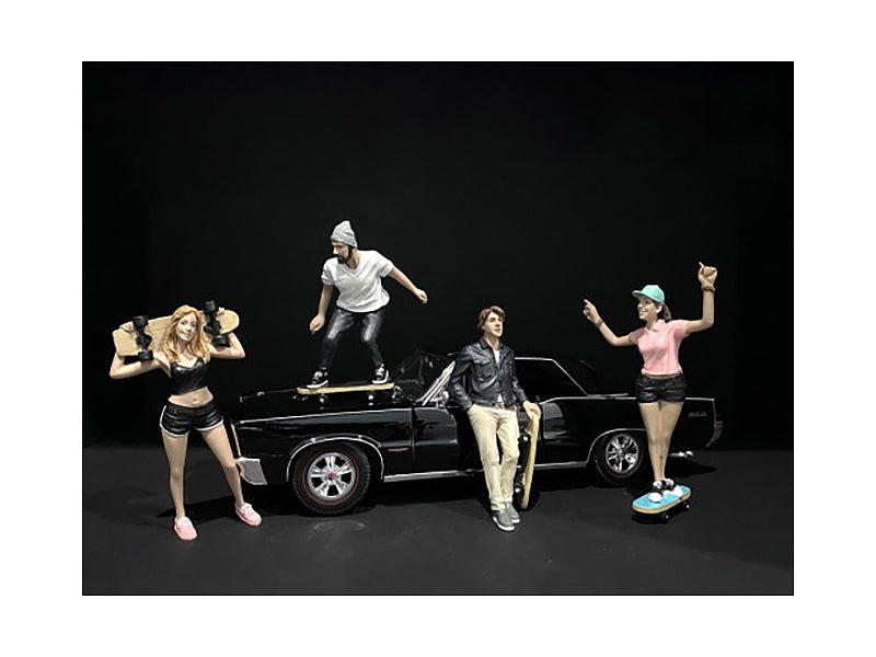 Skateboarders Figurines 4 piece Set for 1/24 Scale Models by American Diorama — Scale Model Accessories