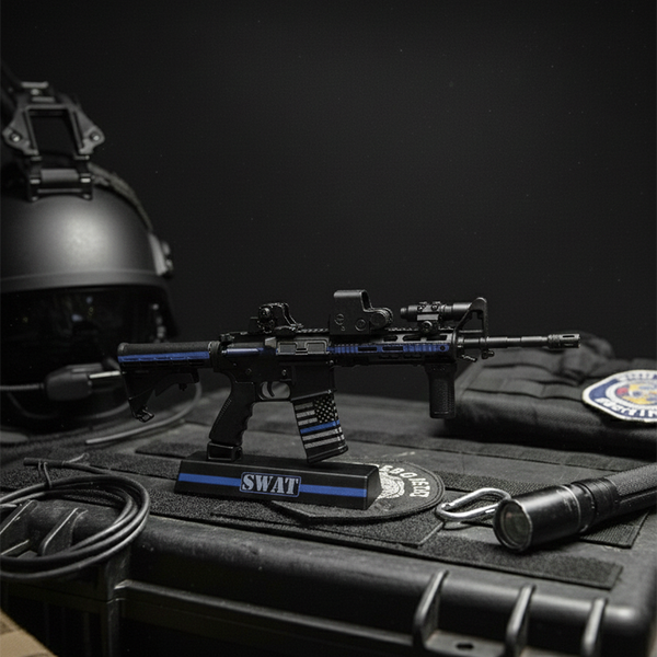GoatGuns Mini AR-15 in Thin Blue Line SWAT Theme — Diecast Replica Guns