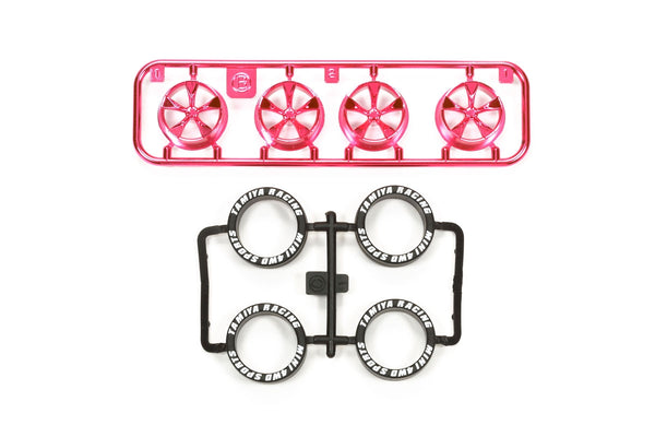Tamiya JR LP Tire/Wheel (5-Spoke) Pink Plated