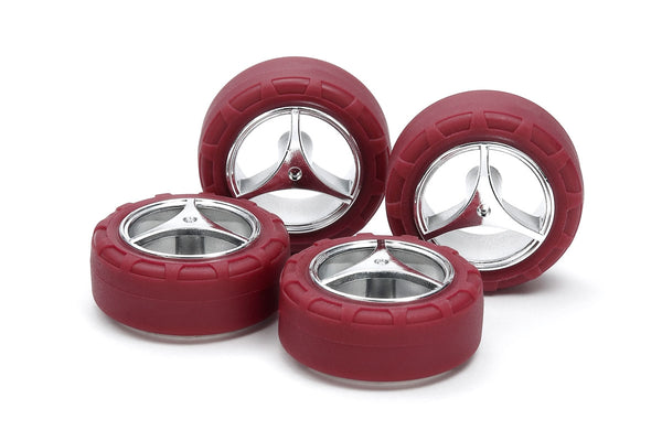 Tamiya JR LF Small Dia Narrow Tires, 3-Spoke Wheels Super X/XX