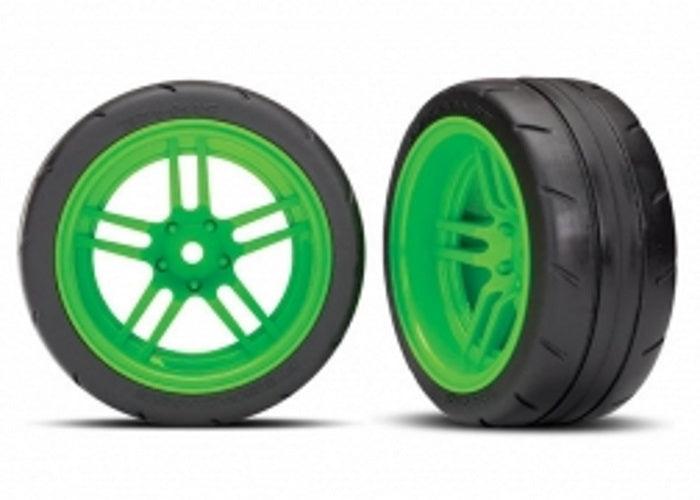 Traxxas 8374G 1.9" Mounted Tires / Wheels Green Rear 4-Tec Ford GT