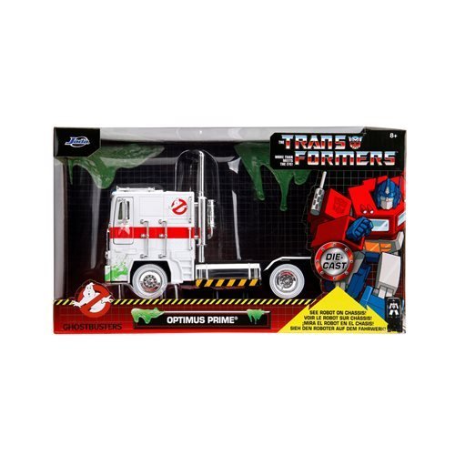 ToyShnip Transformers G1 Optimus Prime Big Rig with Ghostbusters Ecto-1 Graphics 1:24 Scale Die-Cast Metal Vehicle — Action