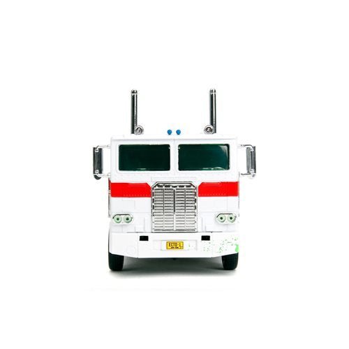 ToyShnip Transformers G1 Optimus Prime Big Rig with Ghostbusters Ecto-1 Graphics 1:24 Scale Die-Cast Metal Vehicle — Action