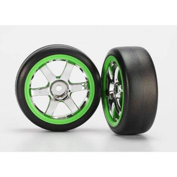 PowerHobby Traxxas 7375 - 1/16 Volk Racing Te27 Rims, Green/Chrome With Tires (2)