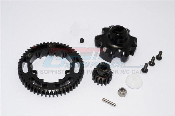 GPM ALUMINUM ADAPTER STEEL SPUR GEAR 53T MOTOR GEAR 15T TRAXXAS X-MAXX BLACK
