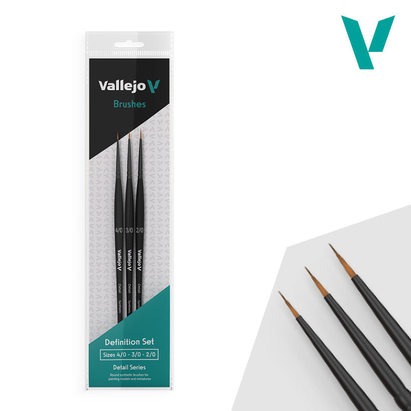 Vallejo Hobby Brushes: Detail - Synthetic - Definition Set - Sizes 4/0, 3/0 & 2/0