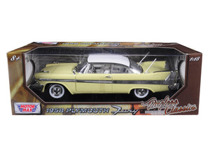 1958 Plymouth Fury "Timeless Classics" Yellow with White Top 1/18 Diecast Model Car by Motormax