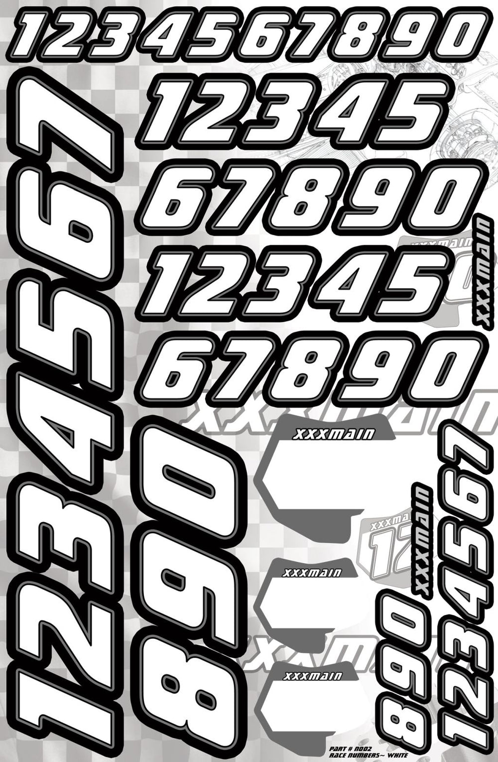 XXX Main Racing Race Numbers - White
