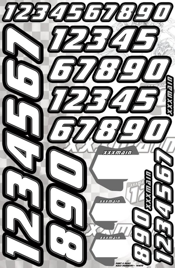 XXX Main Racing Race Numbers - White