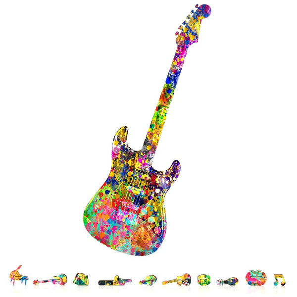 ZenChalet Puzzles ZenChalet - Splatter Guitar Wooden Puzzle, 200 Pcs